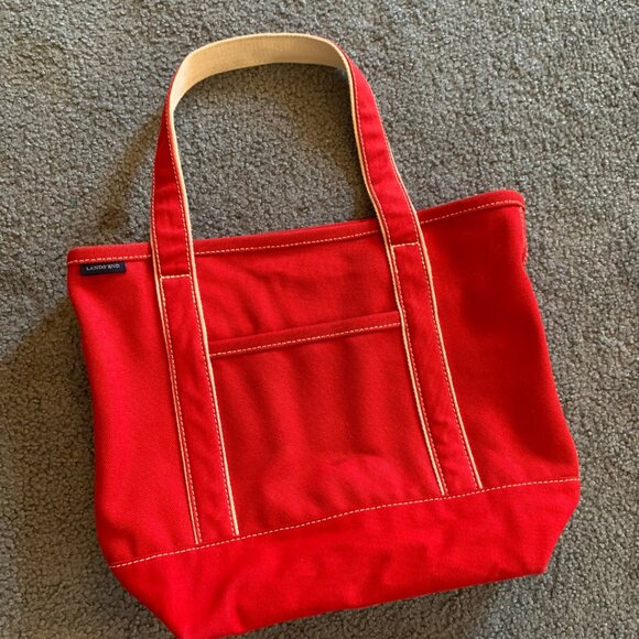 LANDS' END RED MEDIUM 5-POCKET OPEN-TOP CANVAS TOTE WITH SHORT HANDLES - Picture 1 of 15